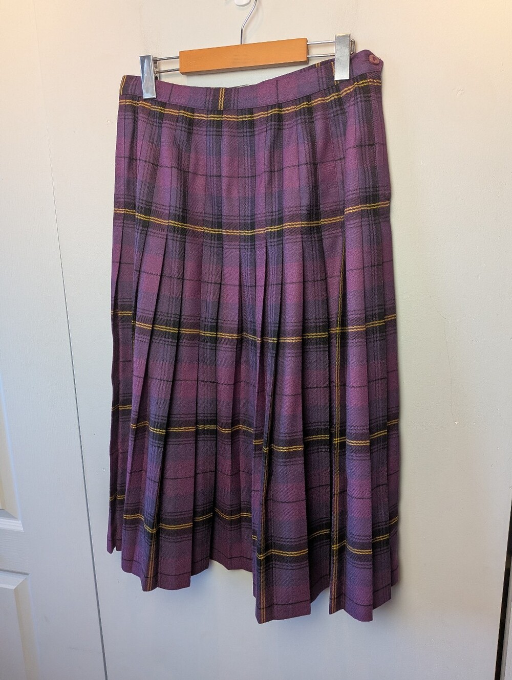 ALJEAN Vintage Women Midi Skirt Size 10 100% Wool Accordion Pleated Skirt Purple